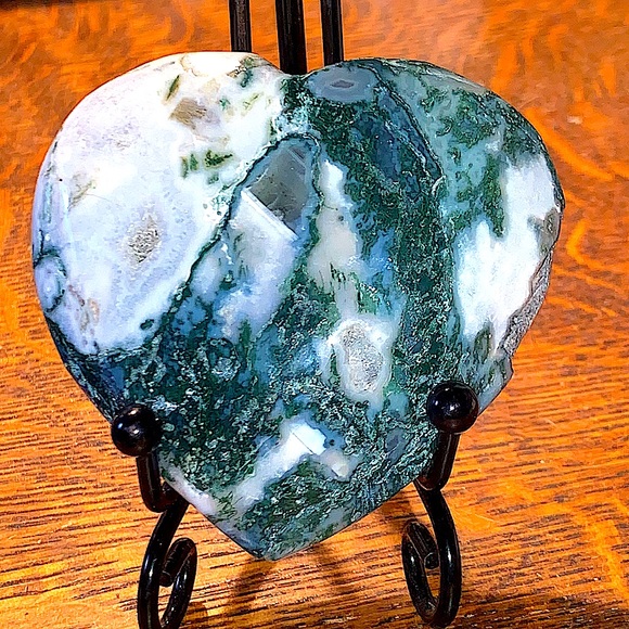 MOSS AGATE DRUZY HEART CRYSTAL NATURAL QUARTZ GEMSTONE NEW HEALING STONES - Picture 1 of 14
